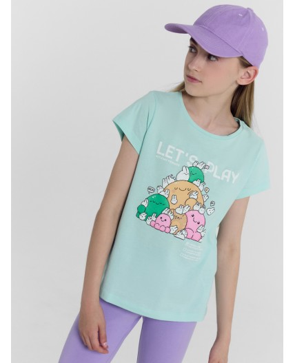 Футболка бирюзовый +печать