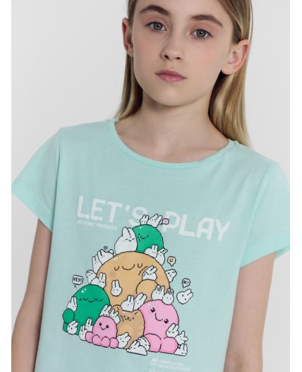 Футболка бирюзовый +печать