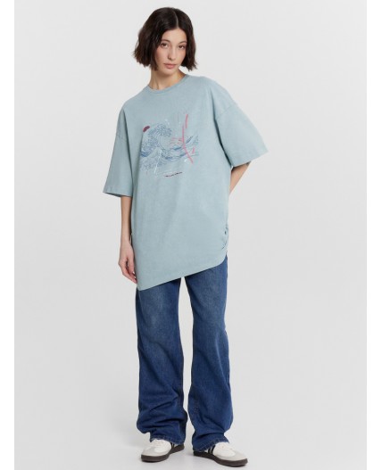 Футболка серо -синий +печать