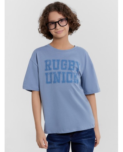 Футболка серо-синий +печать