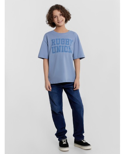 Футболка серо-синий +печать