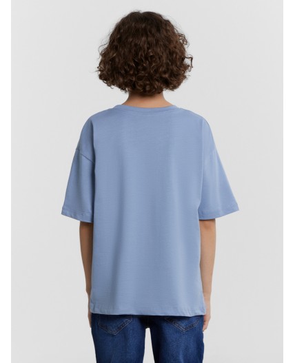 Футболка серо-синий +печать