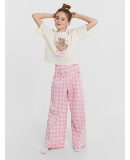 Комплект молочный +розовая клетка