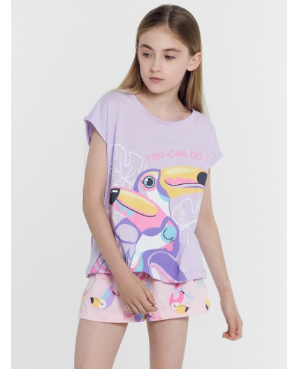 Комплект св.лиловый +птички на розовом