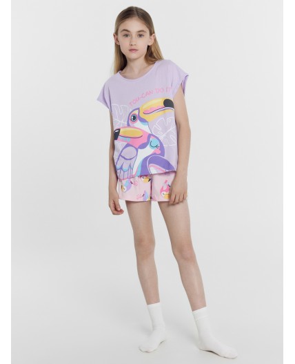 Комплект св.лиловый +птички на розовом