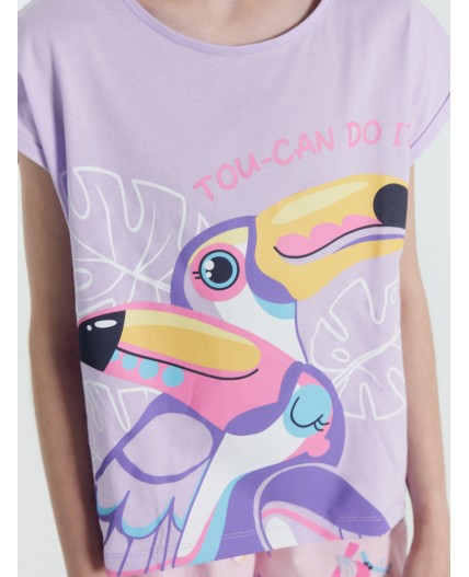 Комплект св.лиловый +птички на розовом