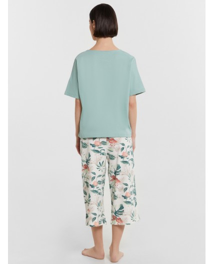 Пижама шалфей +тропики на св.молочном