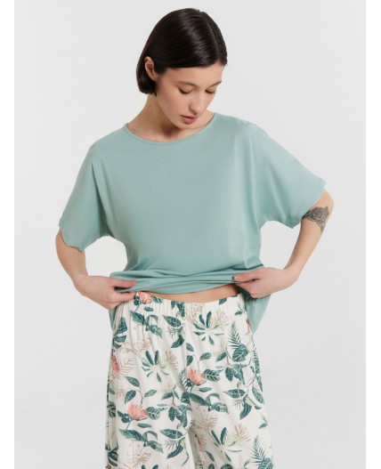 Пижама шалфей +тропики на св.молочном