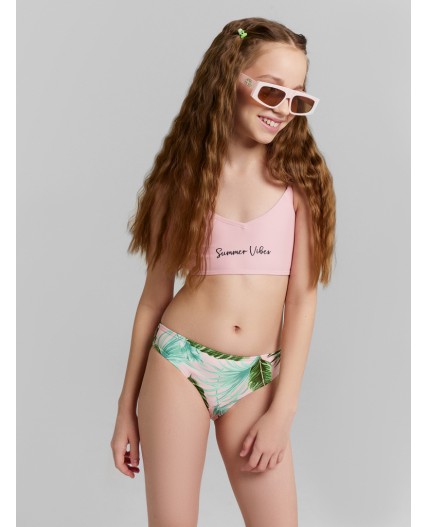 Купальник пальмы на розовом +печать