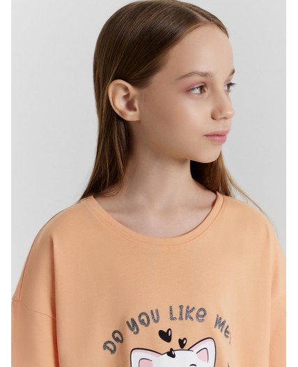 Сорочка персик +печать