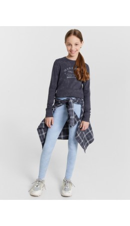 Легинсы набивка голубой acid wash