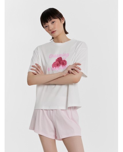 Пижама белый +клетка виши розовая