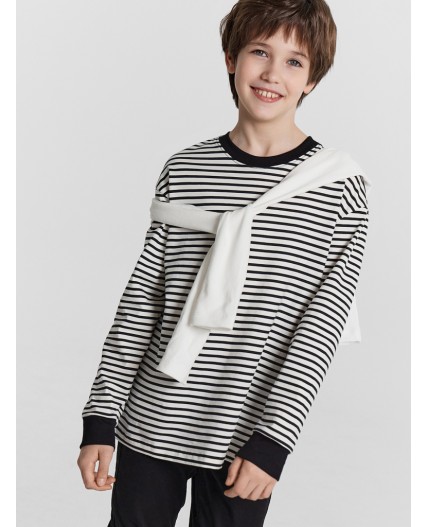 Лонгслив черно -молочная полоска1