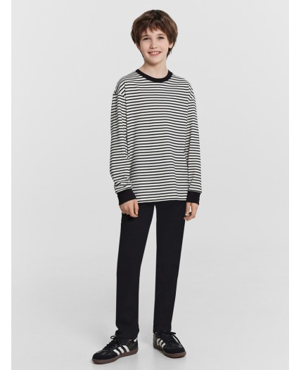 Лонгслив черно -молочная полоска1