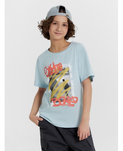 Футболка голубая дымка +печать