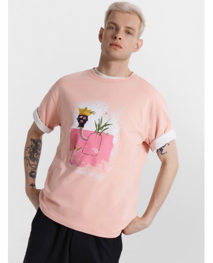 Футболка розовый +печать