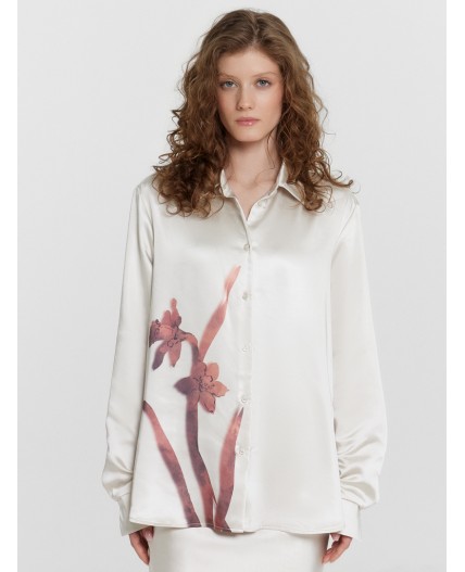 Блузка сублимация красный цветок на молочном