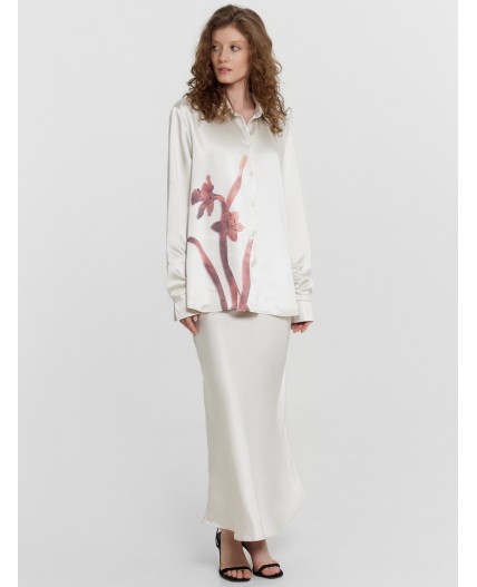 Блузка сублимация красный цветок на молочном