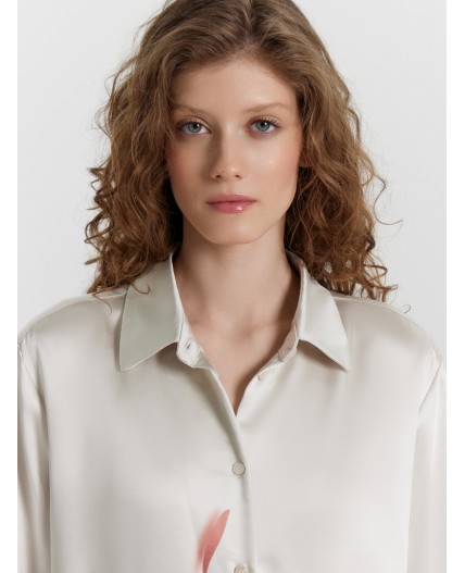 Блузка сублимация красный цветок на молочном