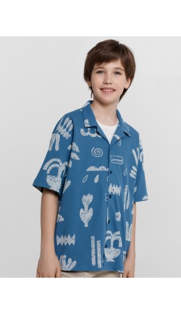 Рубашка узоры на пепельно -синем