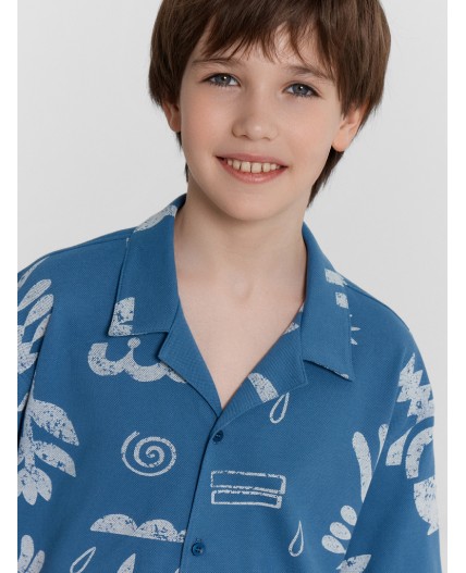 Рубашка узоры на пепельно -синем