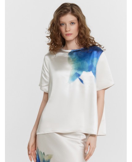 Блузка сублимация цветок на молочном