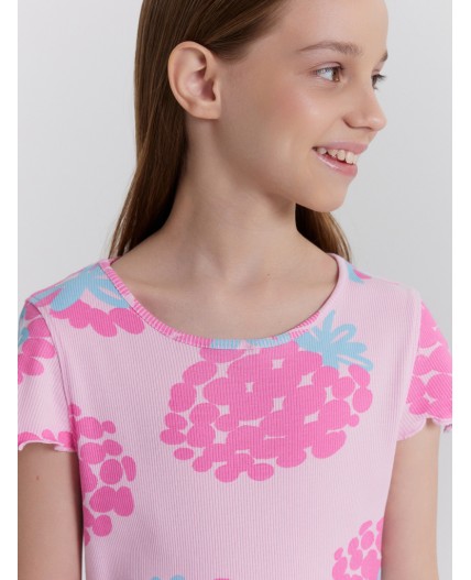 Сорочка крупные малины на розовом