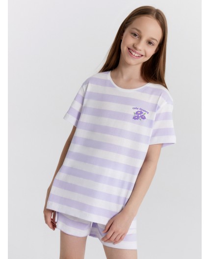 Комплект лавандовая полоска на белом +печать