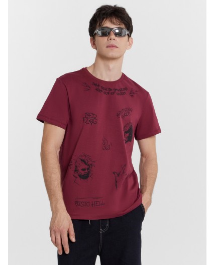 Футболка бордо +печать