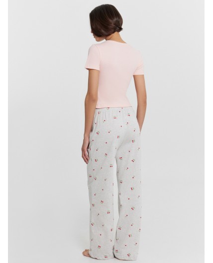 Комплект розовый +вишни на сером меланже