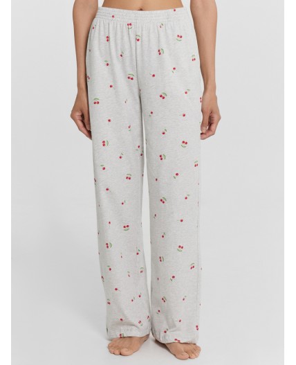 Комплект розовый +вишни на сером меланже