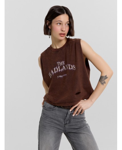 Топ коричневый acid wash +печать