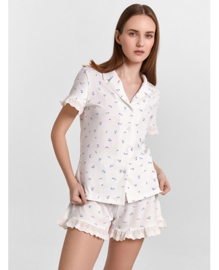 Комплект синие цветочки на белом