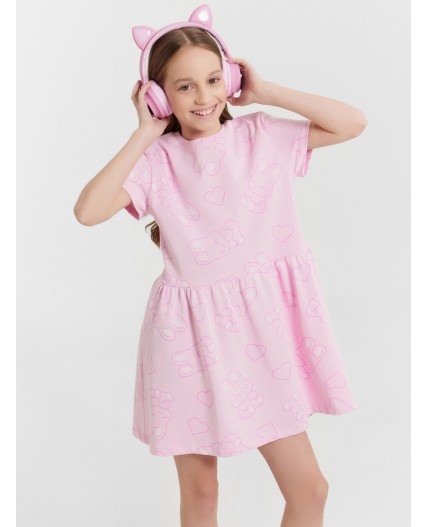 Платье зайчики на розовом