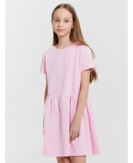 Платье зайчики на розовом