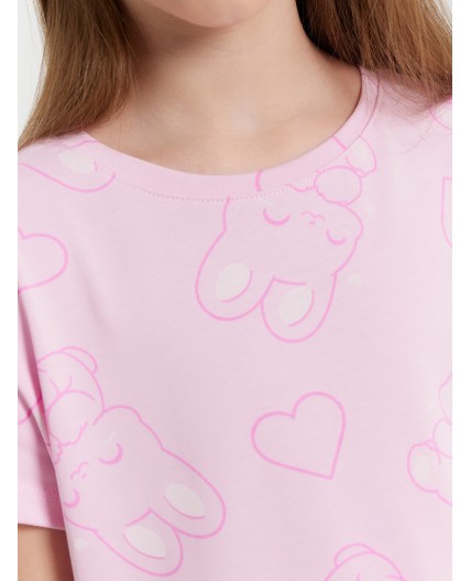 Платье зайчики на розовом