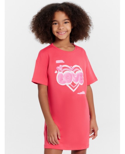 Сорочка розово -красный +печать