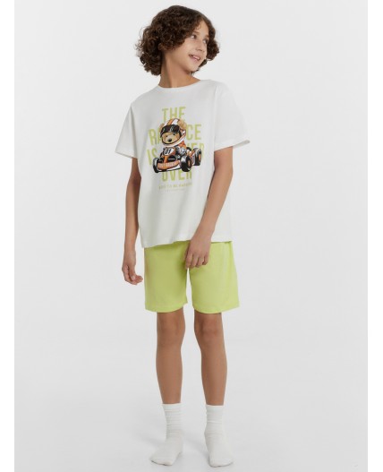 Пижама белый +нежно -салатовый +печать