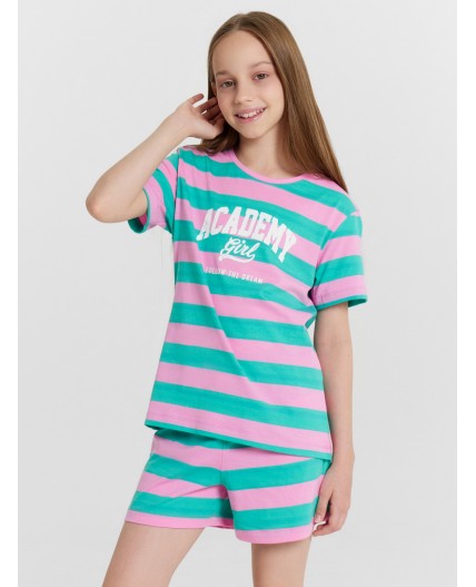 Комплект розовая полоска на бирюзе +печать