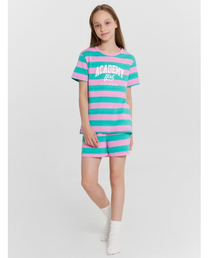 Комплект розовая полоска на бирюзе +печать