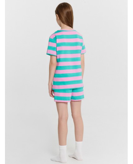 Комплект розовая полоска на бирюзе +печать