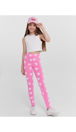 Легинсы белые сердца на розовом