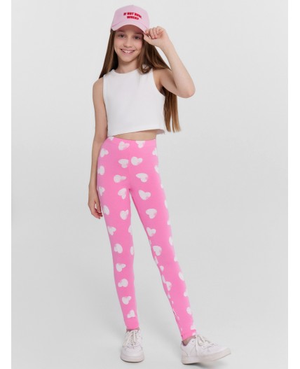 Легинсы белые сердца на розовом