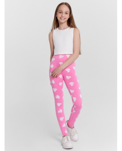 Легинсы белые сердца на розовом