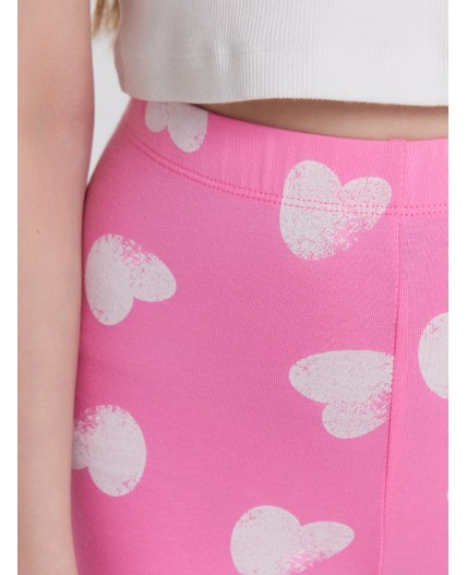 Легинсы белые сердца на розовом