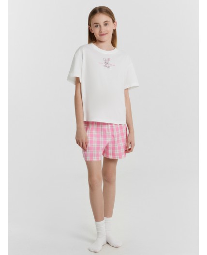 Комплект белый +клетка на розовом саше