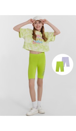 Шорты зеленый лайм +лиловый вереск +печать