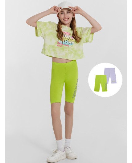 Шорты зеленый лайм +лиловый вереск +печать