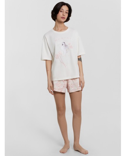 Пижама св.молочный +цветы на св.молочном