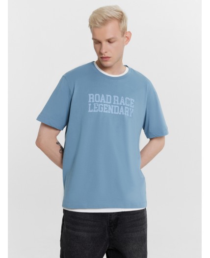 Футболка серо-голубой +печать2